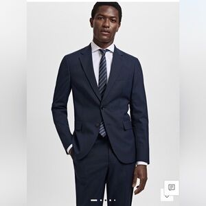 MANGO Milan Slim Fit Suit Blazer Jacket Dark Navy Check Men’s Sz 40 NWT NEW